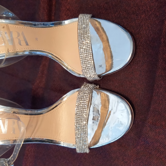 Zara chome heels with rhinestone strap - Picture 3 of 8